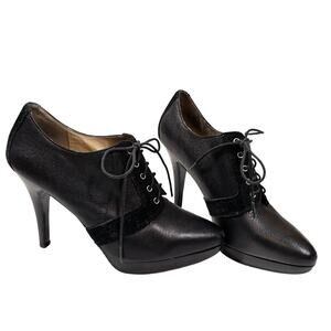 Michael Kors Black Leather Suede Platform High Heeled Oxford Shoes Size 8.5M